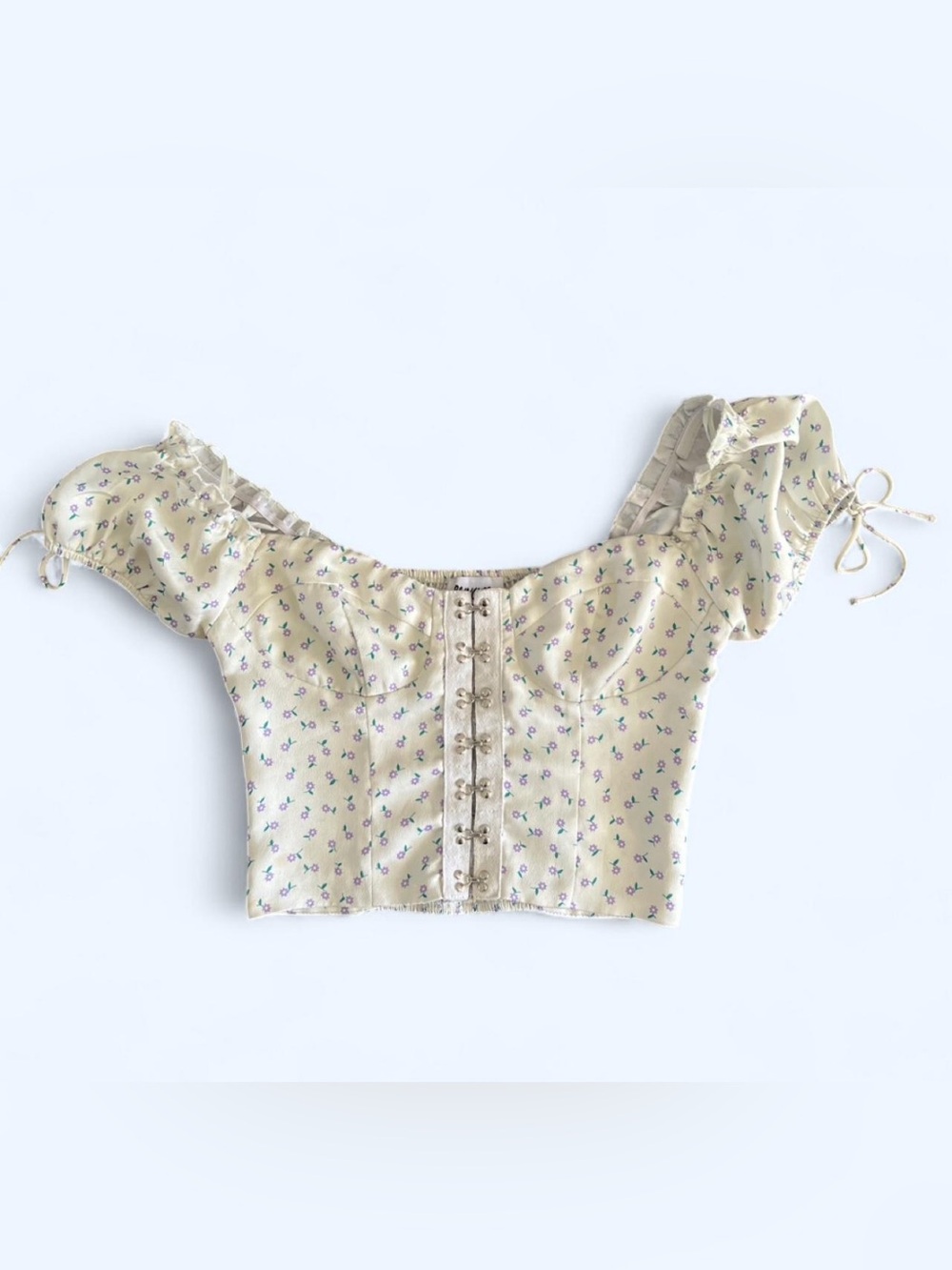 Princess Polly Light Green Floral Babydoll Cropped Tank Top Size XS/S - Picture 2 of 10